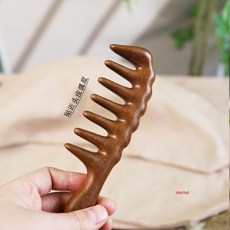 Sandalwood Wide-Tooth Comb for Curly Hair - Large Size, Portable, Unisex Head Therapy & Massage.