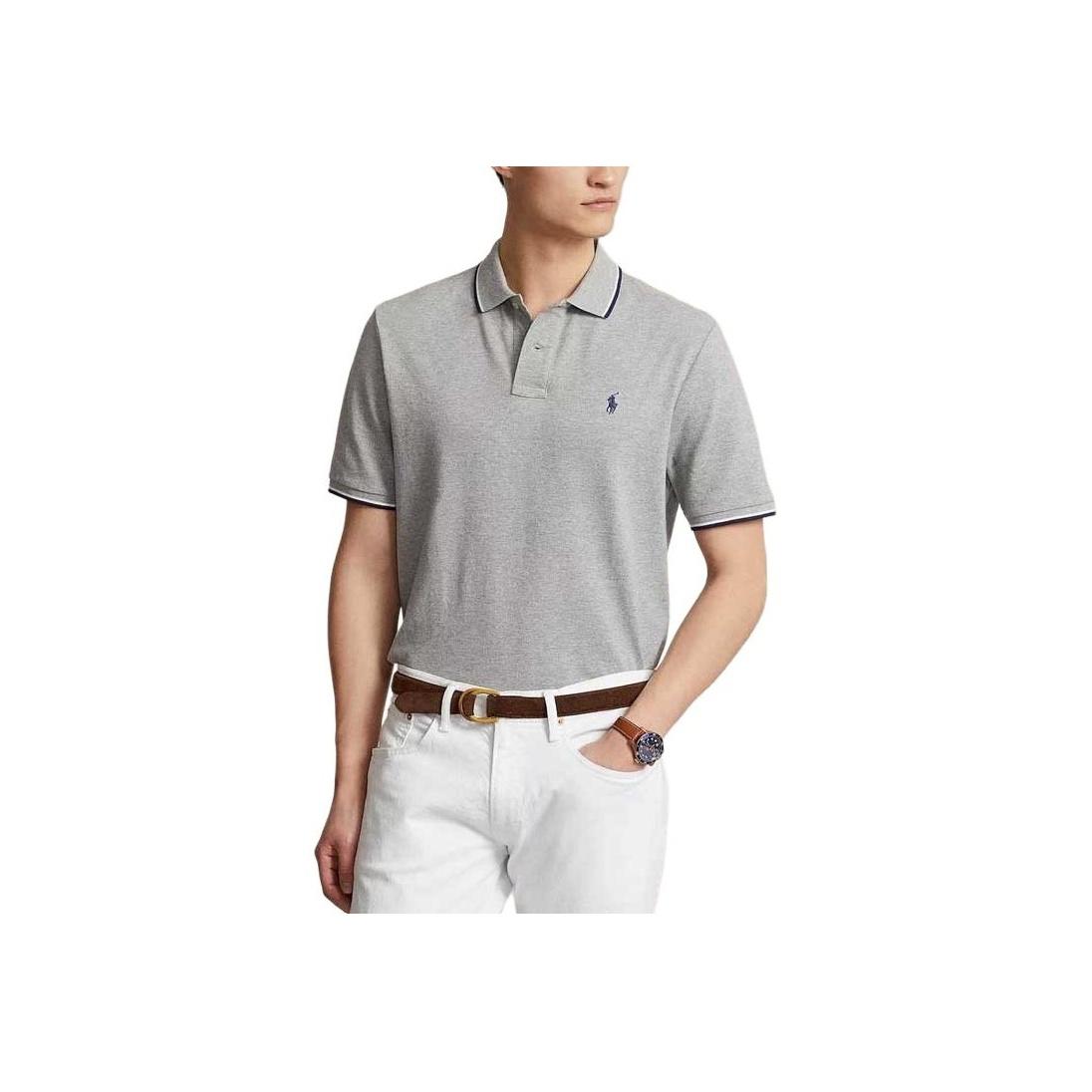 

Polo Ralph Lauren Полосатая отделка логотипа Вышитый прямой крой короткий рукав Поло Рубашка мужская серая 710844275-043 S