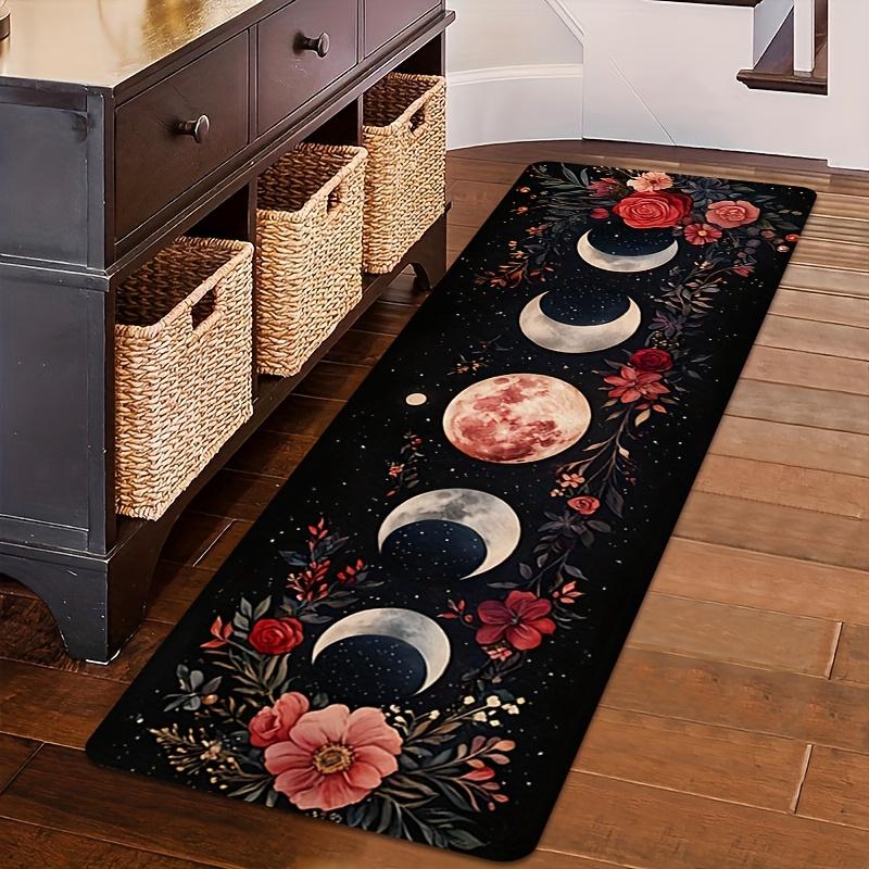1Pcs Anti Fatigue Kitchen Rugs Bohemian Moon Phase Floral Print Waterproof Non Slip Thick Cushioned Mat