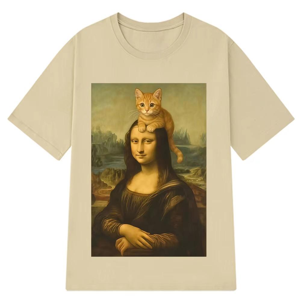 Divertida Camiseta Para Gatos Ahd Mona Lisa Camisa Informal De Manga Corta Para Mujeres Harajuku