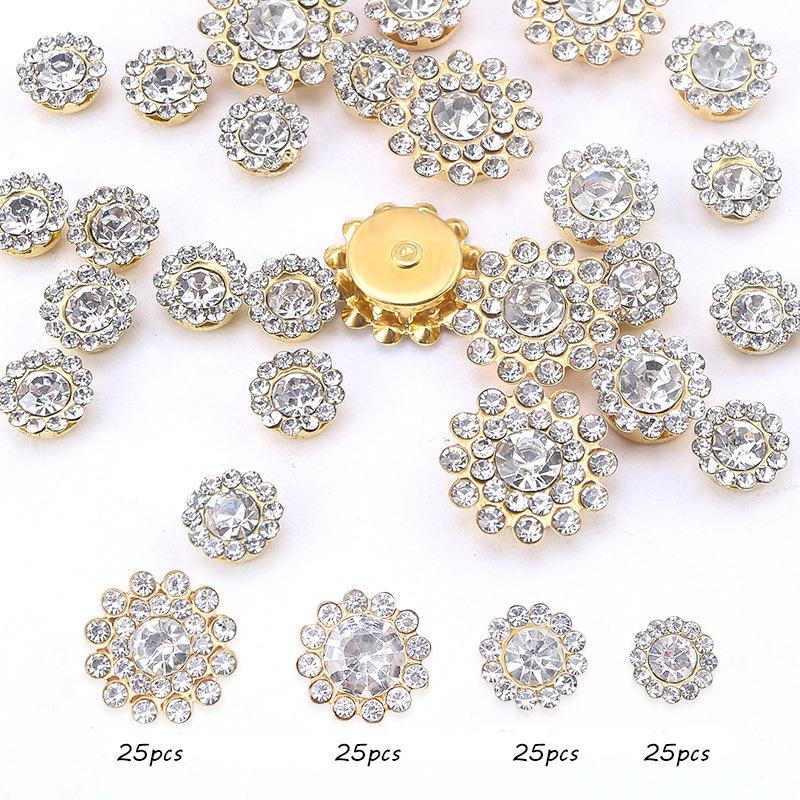 Størrelse Dobbelt Lag Blomst Blandet 100 stk Fargerik Solsikke Skive Bor Spenne Krystall Håndsøm Bor DIY Smykketilbehør Rhinestone Sy på Perler