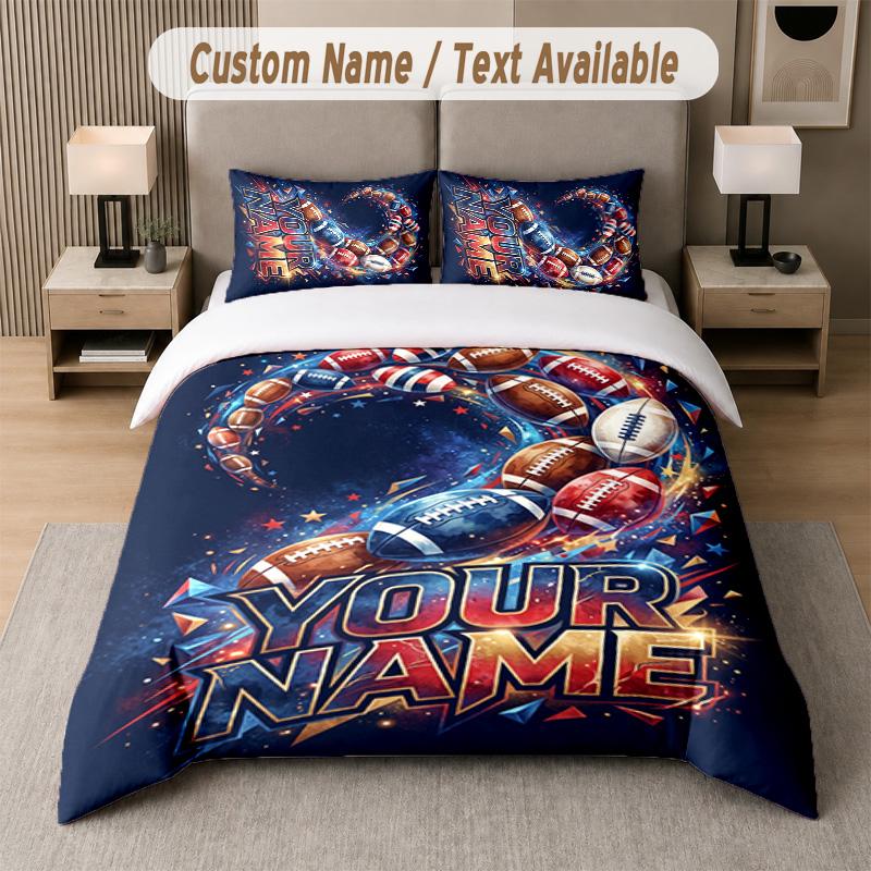 Soccer Theme Custom Text Or Name 3Pcs Bedding Set 1 Flat Sheet & 2 Pillowcases Personalized Home Bedding