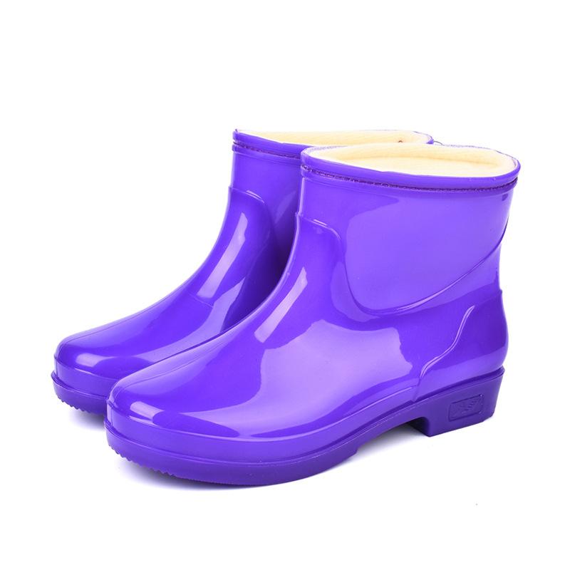 Fashion and leisure women's short water shoes rain shoes women's winter warm rain boots non-slip and wear-resistant kitchen velvet rubber shoes