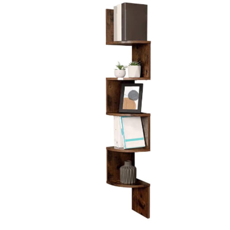 Burnt Wood 5-Tier Wall Mounted Decorative Shelf