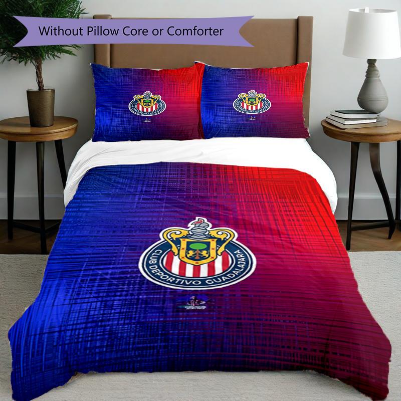 3pcs Duvet Cover Set (1*Duvet Cover + 2*Pillowcase, Without Core), Club Deportivo Guadalajara Print Bedding Set, Bedroom Decor, All‑Season, Birthday G