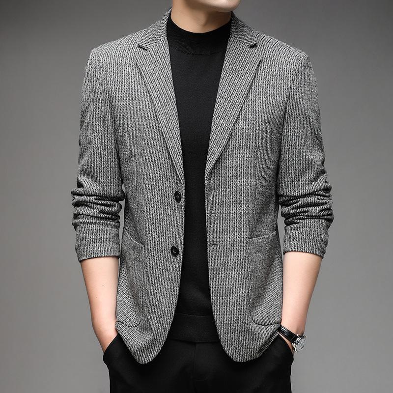 Men's Suit Jacket Fashion Plaid Free Hot Temperament Men's High-end and Middle-aged Casual Mulberry Silk Suit