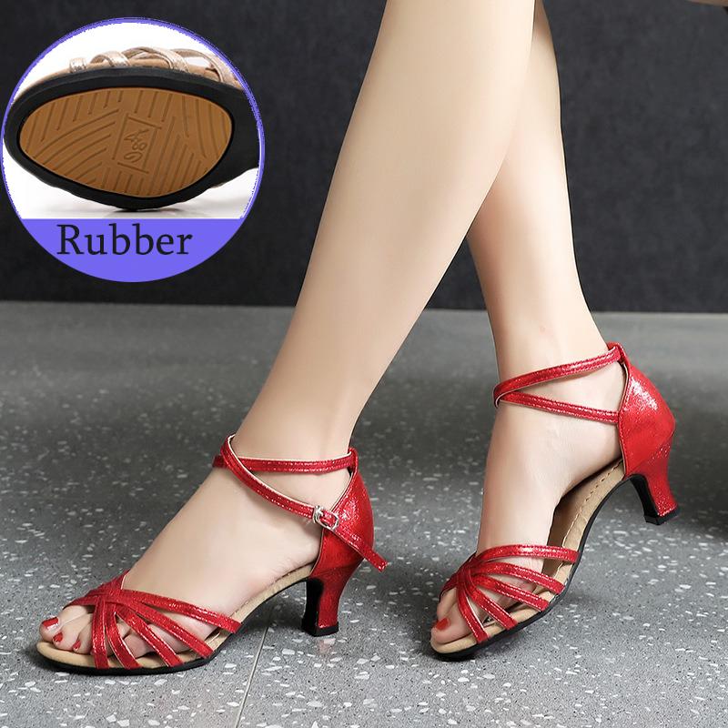 

Женская обувь для латинских танцев с открытым носком, танго, вальс, танцевальная обувь на среднем каблуке 5,5 см, уличная обувь 41 красный