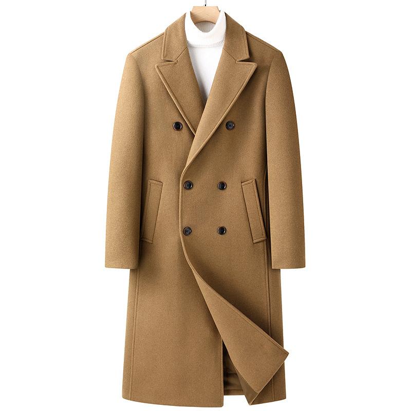 Cappotto di lana da uomo autunno e inverno Trench doppiopetto lungo al ginocchio Versione coreana Cappotto di lana slim-fit Cappotto da uomo