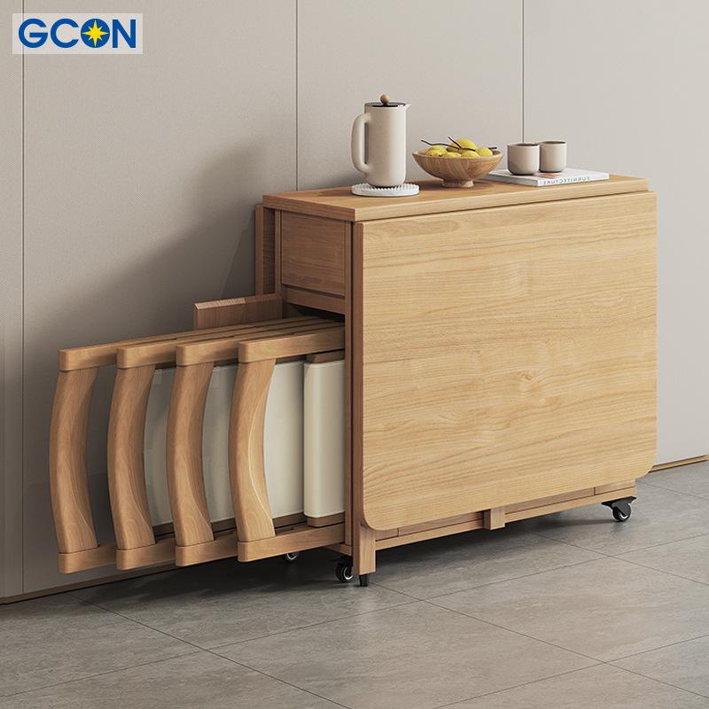 Zhigong Solid Wood Folding Dining Table and Chair Set for Apartments - Multifunctional, Movable Home Furniture