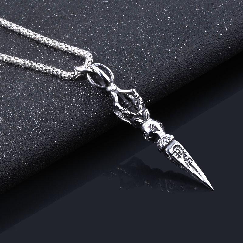 Antique Vajra Evil Jiang Dagger Necklace Unisex Pendant Rock Chain India Ganesha Buddhism Jewelry for Men