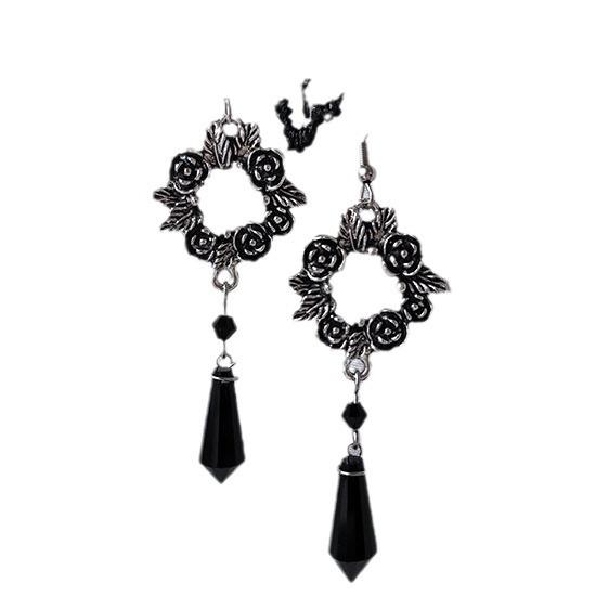 Gotische Rose Schwarzer Kristall Anhänger Ohrringe - Vintage Modeschmuck