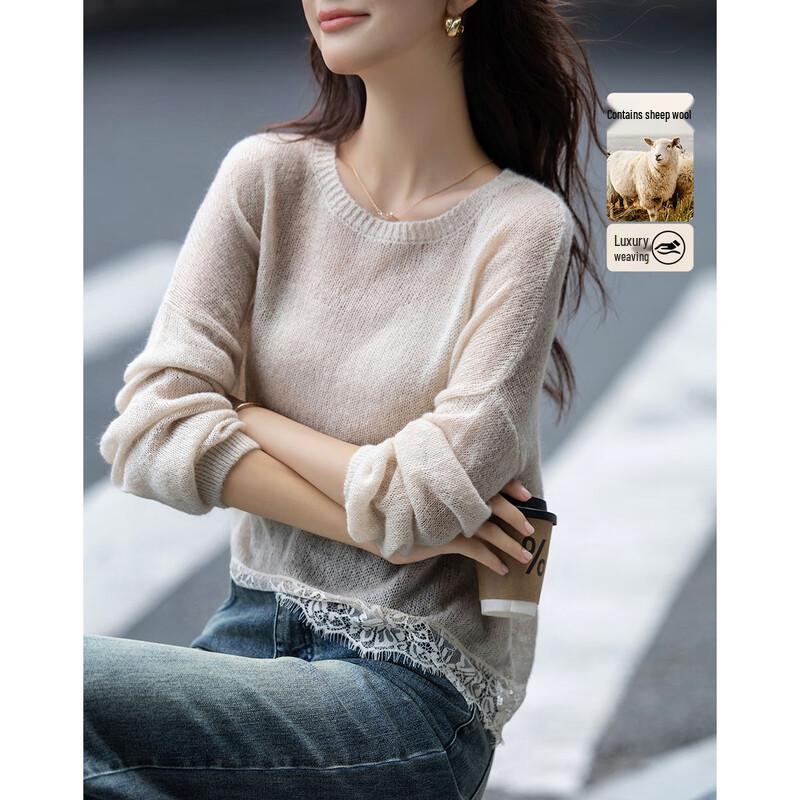 Женский вязаный свитер Demana со смесовой шерстью, кружевной пэчворк M