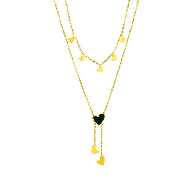 Minimalist Fashion Heart Tassel Irregular Double Layer Titanium Steel Necklace
