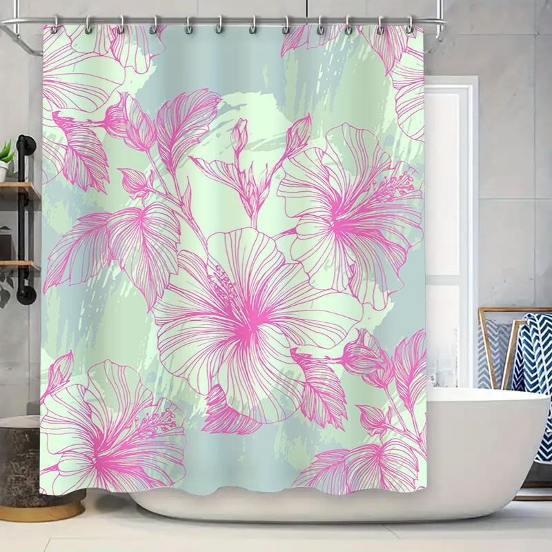 

Luxurious Bath Shower Curtain Modern Floral Design With Pink Green Colors For Bathroom Decoration Easy Installation Package W60H190(CM)-1 Pcs