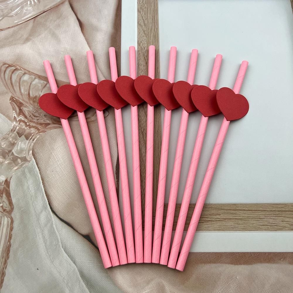 20Pcs Degradable Heart Paper Straws Pink/yellow Disposable Drinking Straw  Bar