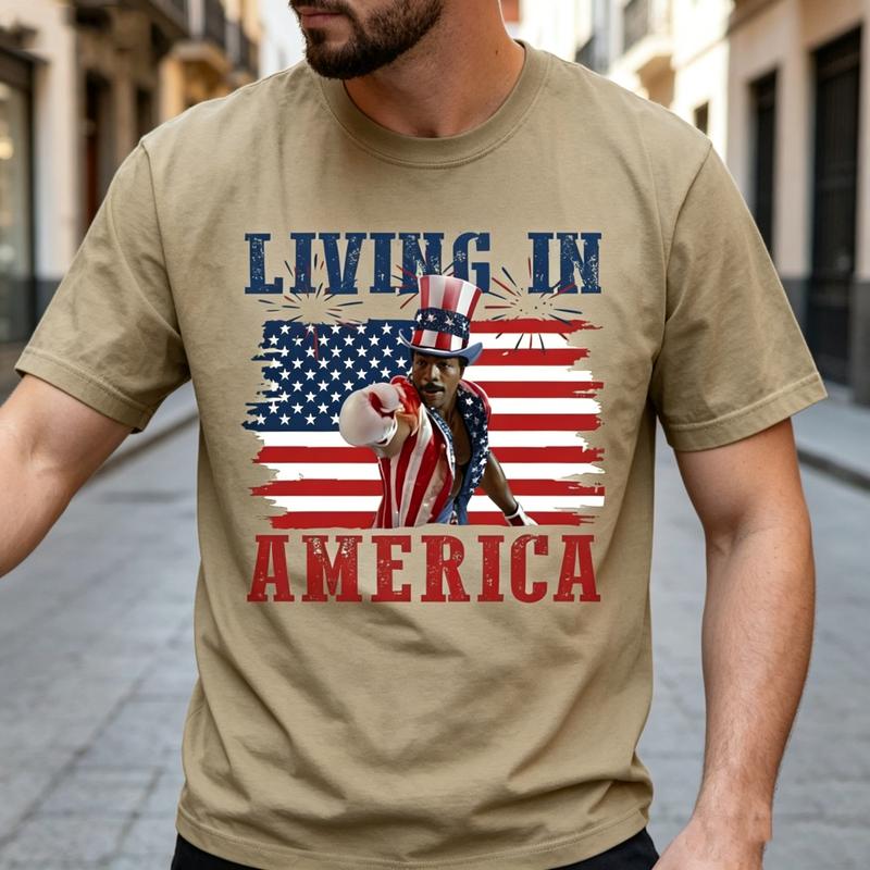 Living In America Graphic T Shirt Retro American Flag USA Patriotic Tee Unisex Unisex Soft Cotton Crew Neck Short Sleeve Casual