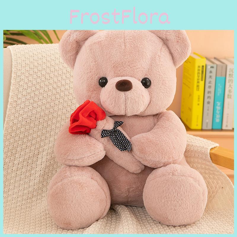 Plush Teddy Bear Toy With Rose Design For Birthday Gift For Teens And Adults