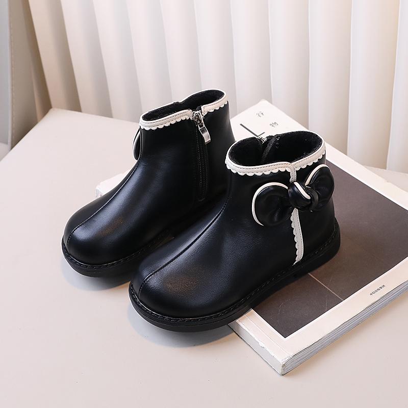 Winter Children's Boots for Girls Warm Plush Princess Cotton Boots Side Bowknot Versatile Kids Fashion Ankle Boots Sweet Chic