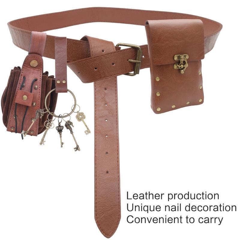 Mittelalterliche Cosplay-Hüfttasche, Mittelalterliche Leder-Hüfttasche Leder-Nieten-Hüft-Münzbörsen für Cosplay-Party, Halloween
