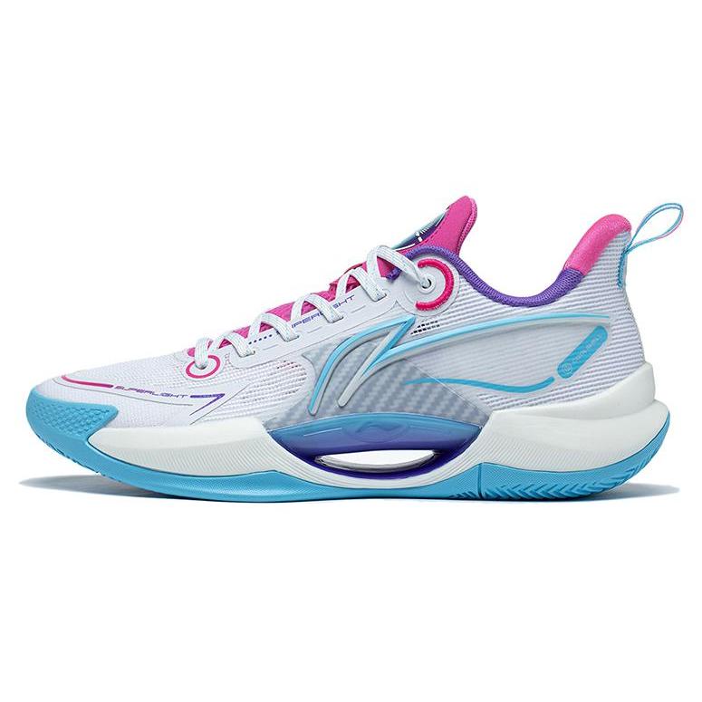 

new LiNing Super Light V2 Breathable Support Cushioning Wear Resistant Rebound Low Top Basketball Shoes White Blue Purple 45