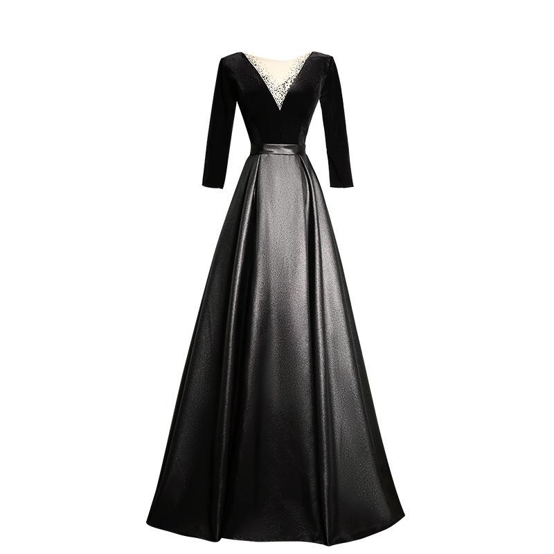 Black banquet evening dress 1011 new long noble elegant slim host chorus performance dress