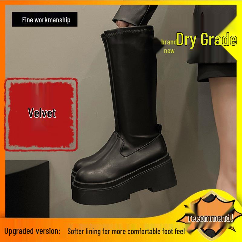 Petite Dames 2024 Vinter Lårhøye Ridestøvler med Elastisk Tykk Såle - Allsidig Slankende Stil