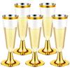 2025+ Plastic Champagne Flutes, Gold Champagne Glasses Reusable Stemmed Wine Glasses Party Wine Cups for Parties