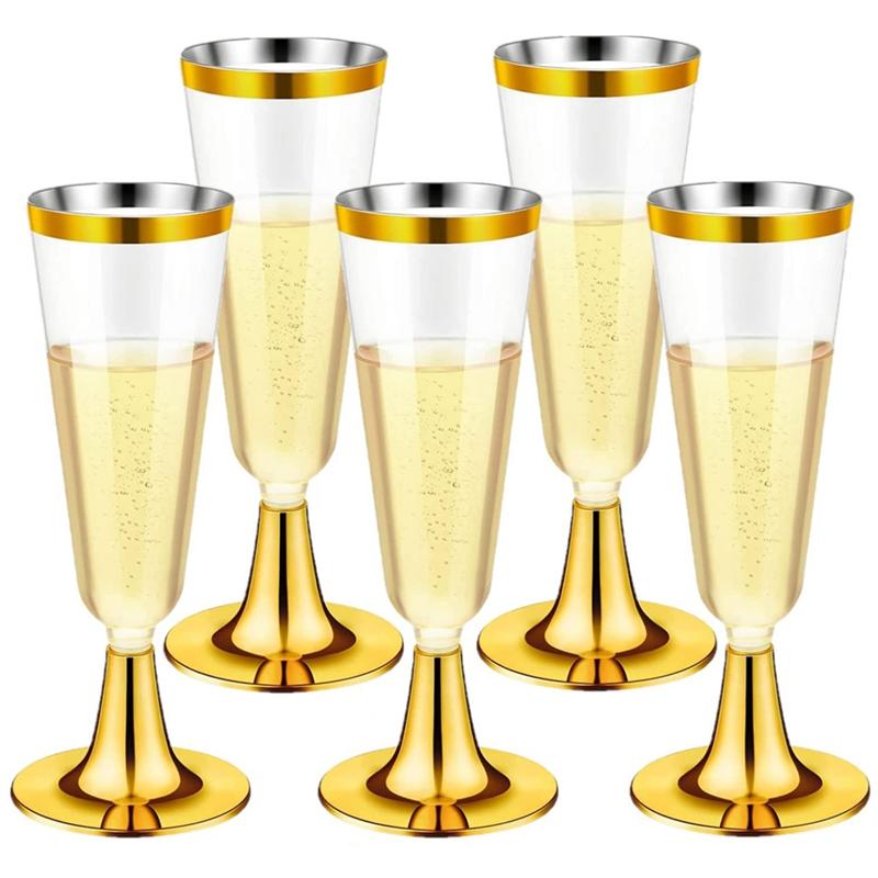 2025+ Plastic Champagne Flutes, Gold Champagne Glasses Reusable Stemmed Wine Glasses Party Wine Cups for Parties China Mainland