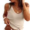 Women Vest Sling Sleeveless Ribbed Tops Pure Color Backless Lace Trim Large Neckline Knitting Tops Daily Wear