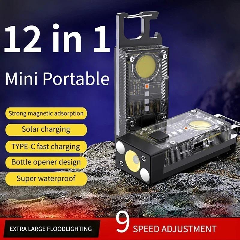 Multi functional bottle opener, flashlight, keychain, USB charging,2000mah outdoor fishing and camping work light, mini work light