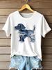 European & American 3D Printed Denim Pet Dog Round Neck Short Sleeve Women's Casual Loose Top, 2026 Style