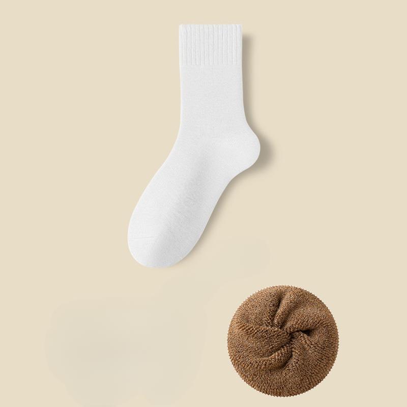 5 Pairs Winter Warm Velvet Thickened Multicolor Basic Socks Mid Calf Length Casual Cozy Foot Wear Hosiery