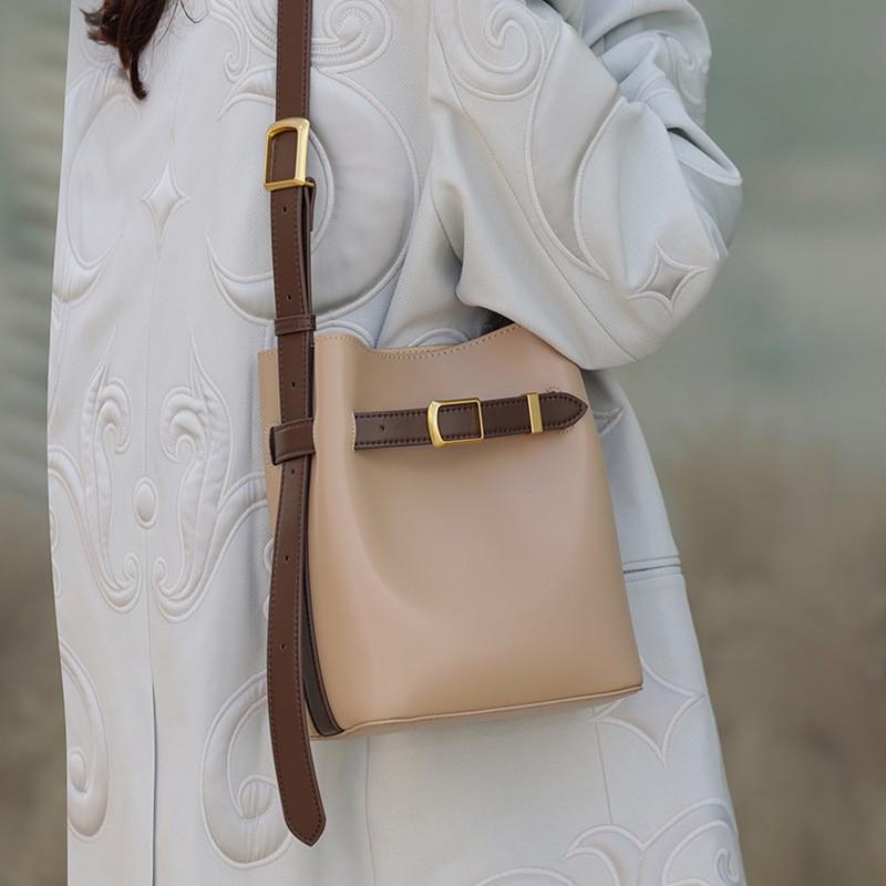 2025 New Genuine Leather Women's Bag, High-End Bucket Bag, Vintage Cowhide Versatile Lucky Bag, Single Shoulder Crossbody Bag for Women