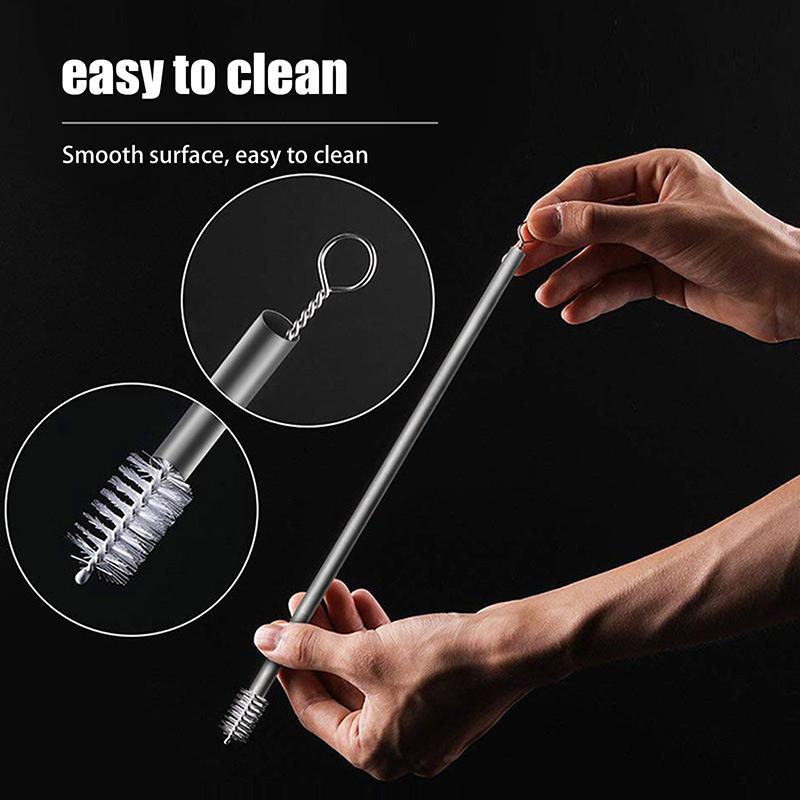 Pure Titanium Reusable Straws Set Sandblasted Straight & Bend with Cleaning Brush for Medicine Milk Tea Beverages