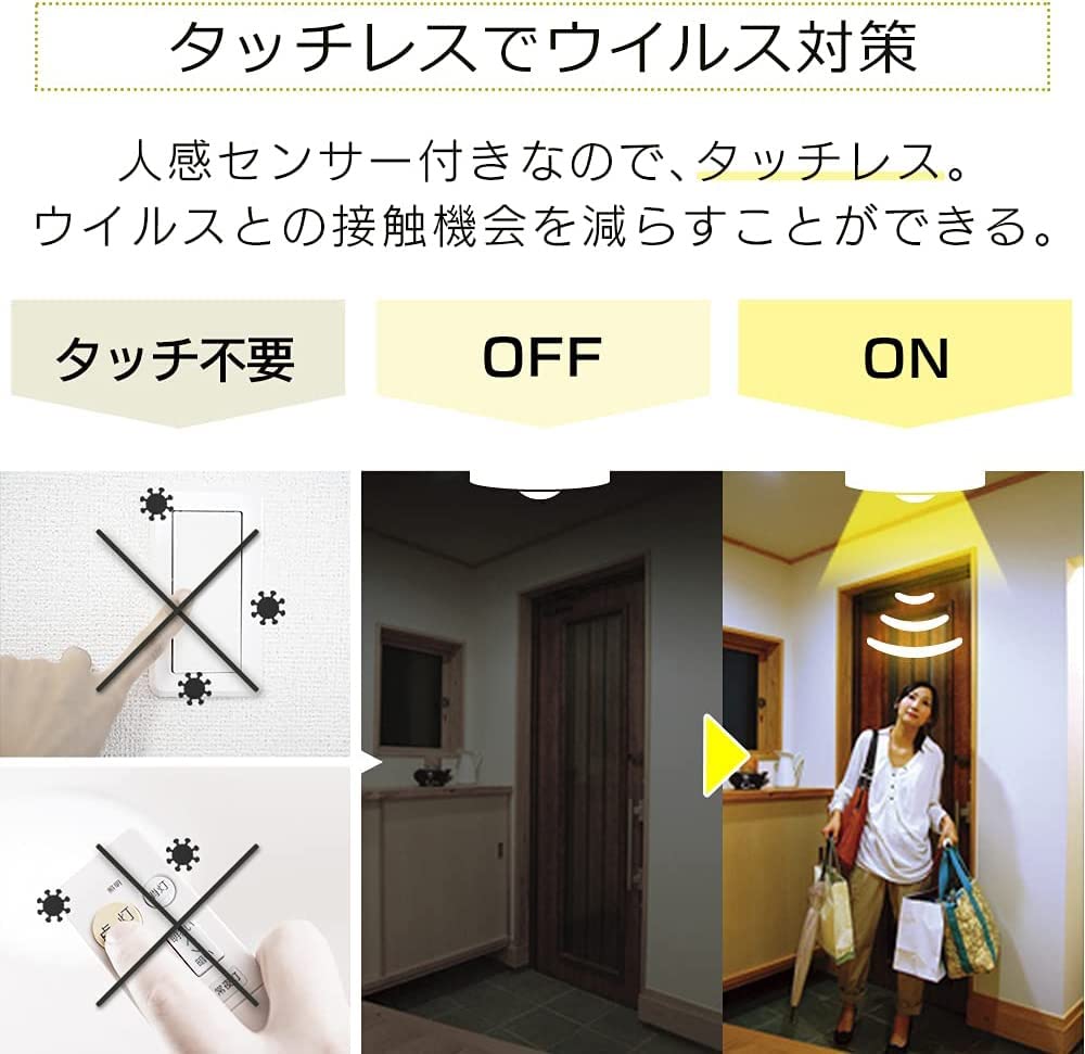 Iris Ohyama Small Ceiling Light with Motion Sensor, SCL20LMS-HL