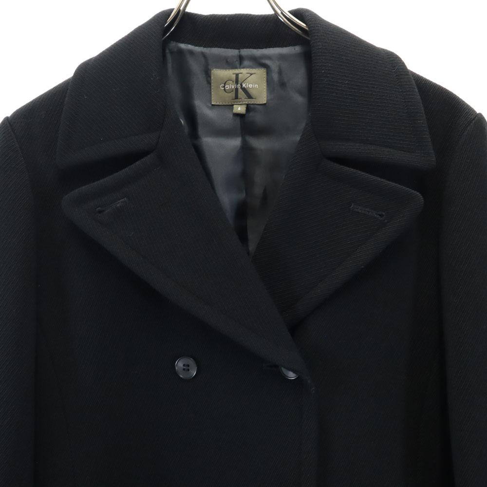 Calvin Klein 90s Wool Blend Old Chester Coat 4 Black Double Button Men's Used