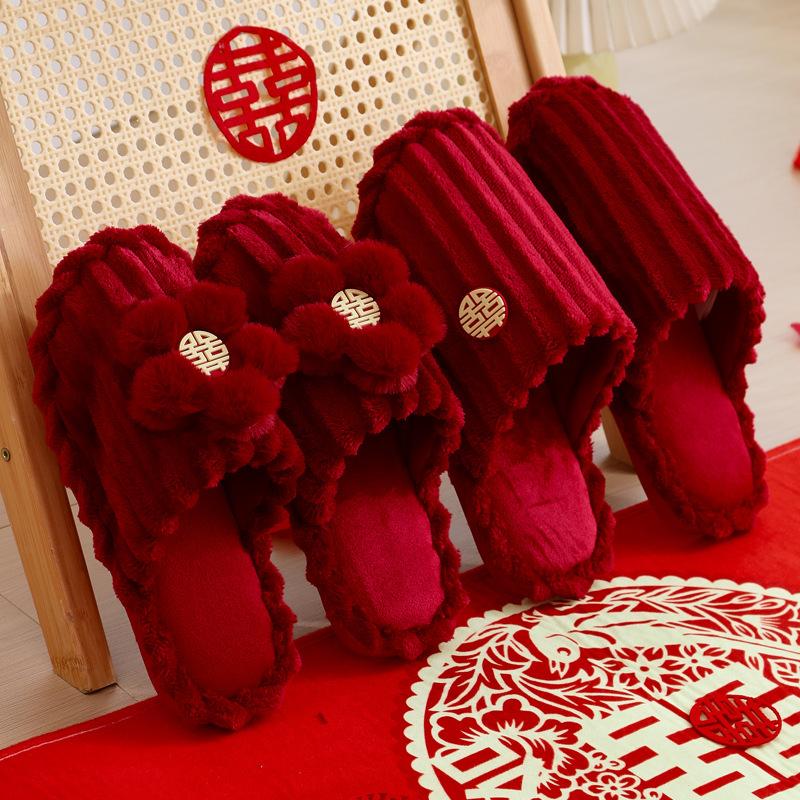 Wedding slippers Baotou autumn and winter a pair of big red festive newlyweds cotton tray wedding woman bride dowry