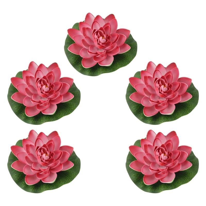 5Pcs Artificial Floating Foam Flower Large Realistic Water Lilies Plant For Pond Garden Tank Aquariums Water Decoration