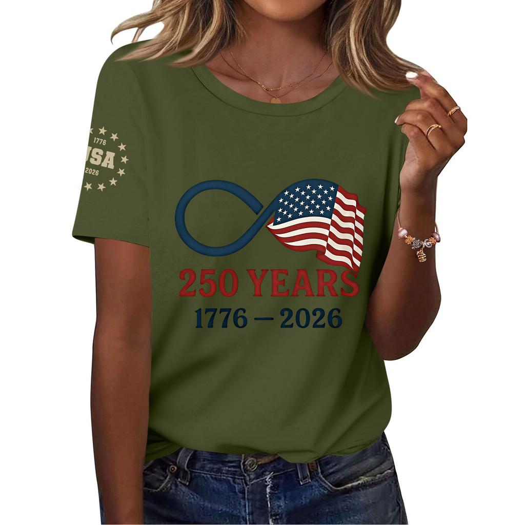 Women's Fashion Casual Printed Short Sleeve Round Neck Pullover Tops