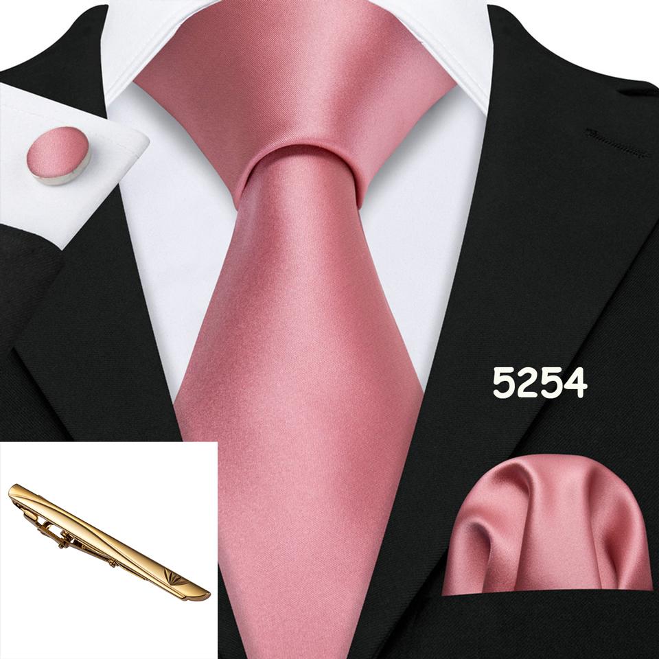 Barry.Wang Coole Krawatten mit Krawattenspange, Koralle, Rosa, Rot, Krawatte, Einstecktuch, Manschettenknöpfe, Set