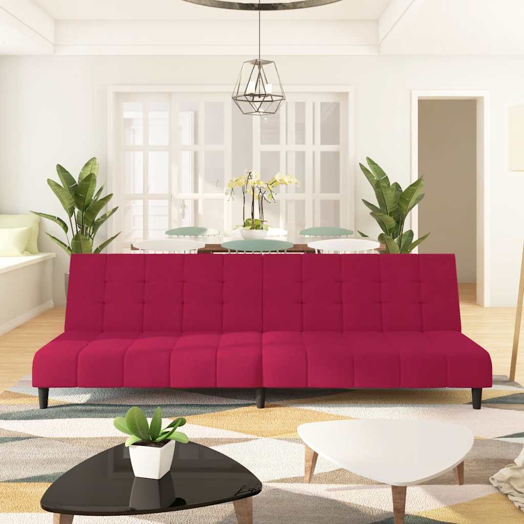 2 Seater Sleeper Sofa in Burgundy Velvet