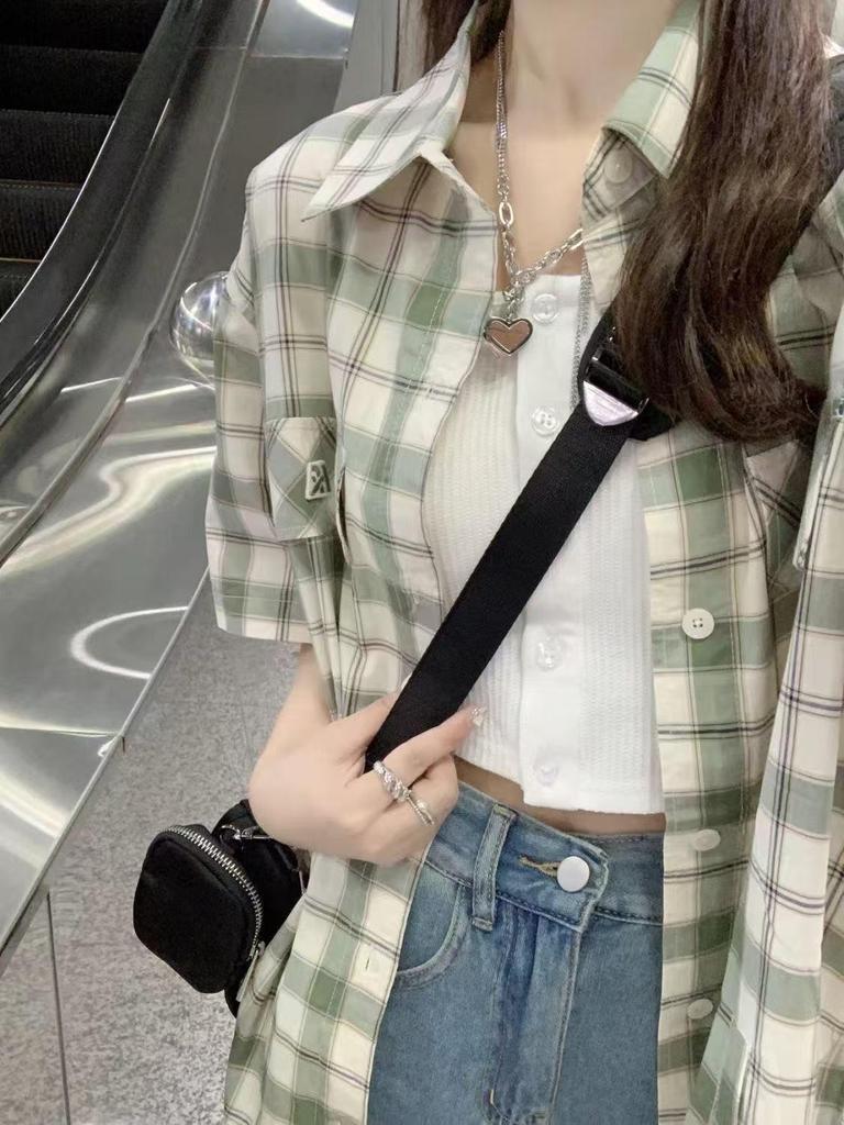 Women's 2025 Plaid Polo Sleeve Sunscreen Shirt