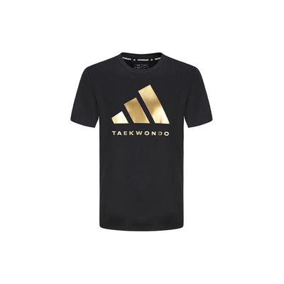 adidas Printed Logo Casual Round Neck Knit Short Sleeve T-Shirt Unisex Tops Black Gold ADICLTS24TKP-BG
