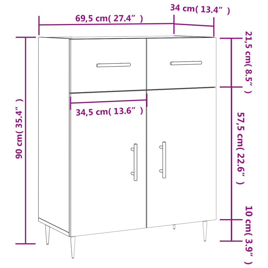 Sideboard White 69.5 x 34 x 90 cm Particleboard