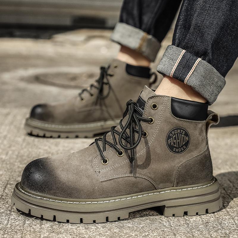 New Thick-soled Heightening Fashionable Martin Boots 2025 Autumn Trend Breathable Mid-help Casual Short Boots Versatile Tooling Boots