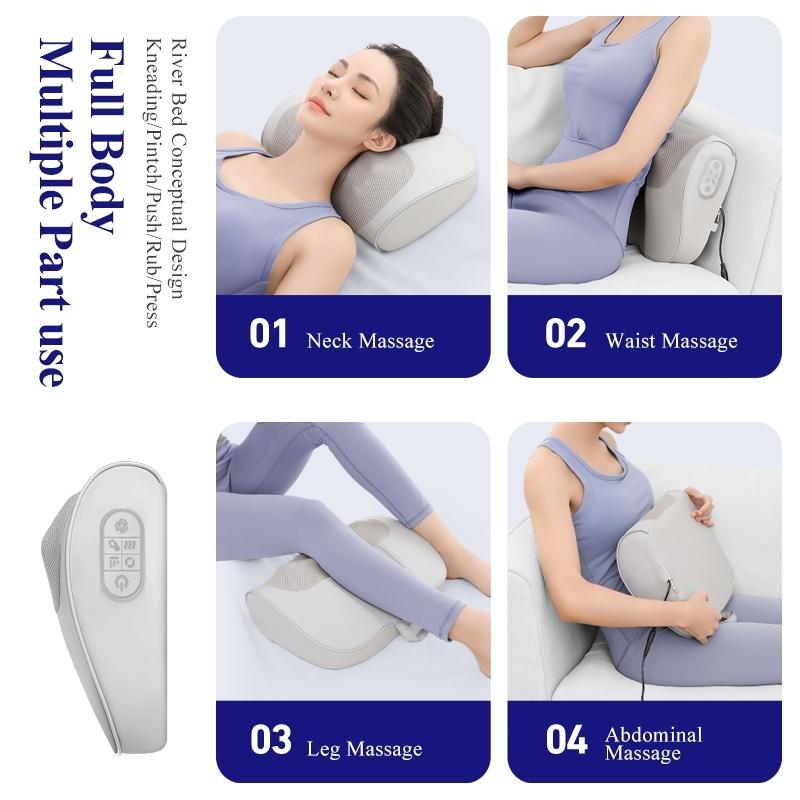Jinkairui Massage Pillow Heated Acupressure Massager Deep Kneading Shoulders Relax Whole Body Muscles