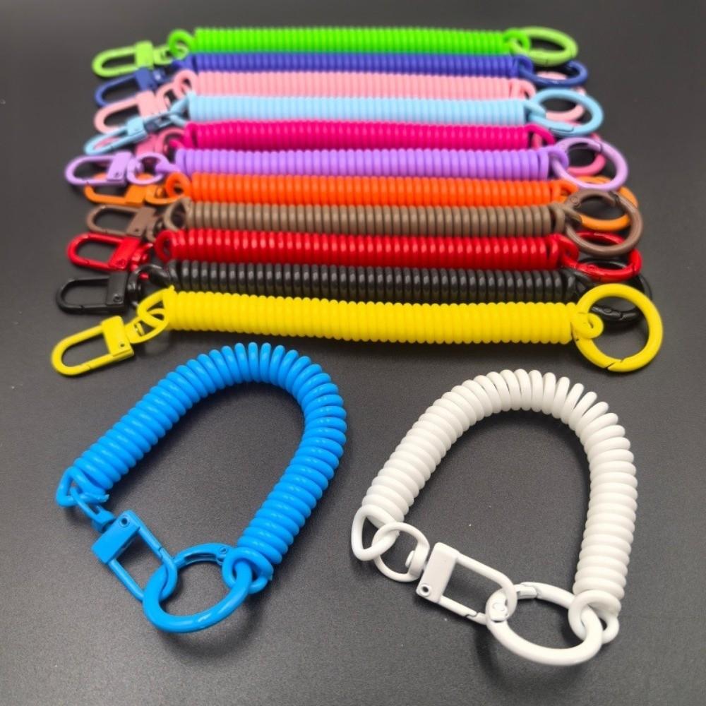 Elastic Straps Spiral Spring Lanyard Retractable Telescopic Spring Key Ring Outdoor