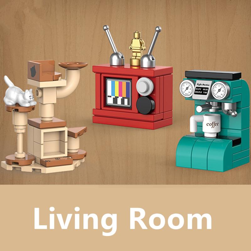 DIY Bathroom Living Room Coffee Machine Piano Treadmill Fish Tank Furniture Decorate Building Blocks Model Bricks Sets Kits Toys