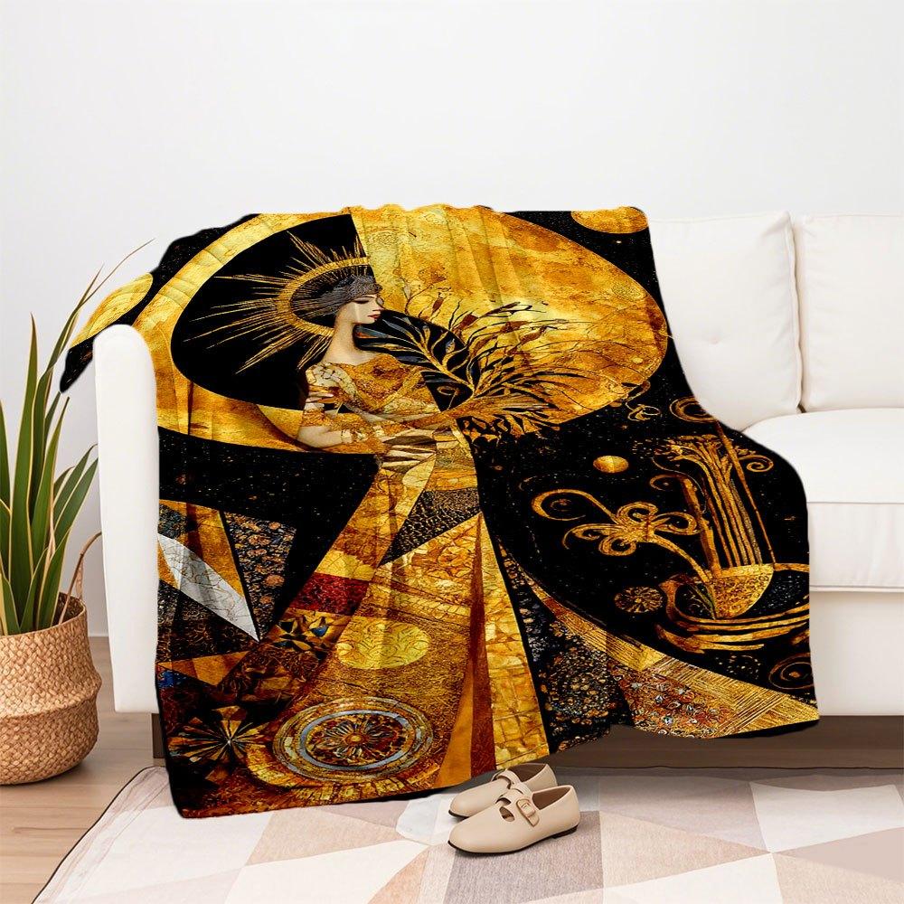 Golden Goddess Wall Art: Celestial Elegance DecorBlanket Flannel Throw Blanket for Sofa, Bed, Travel, Camping, Office, Couch, Chair, And Bed