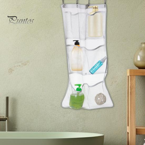 Shower Caddy with Pockets Bathroom Hanging Bag Large Capacity See-through Hooks Great Load Bearing Quick Dry Mesh Shampoo Body Wash Organizer Storage